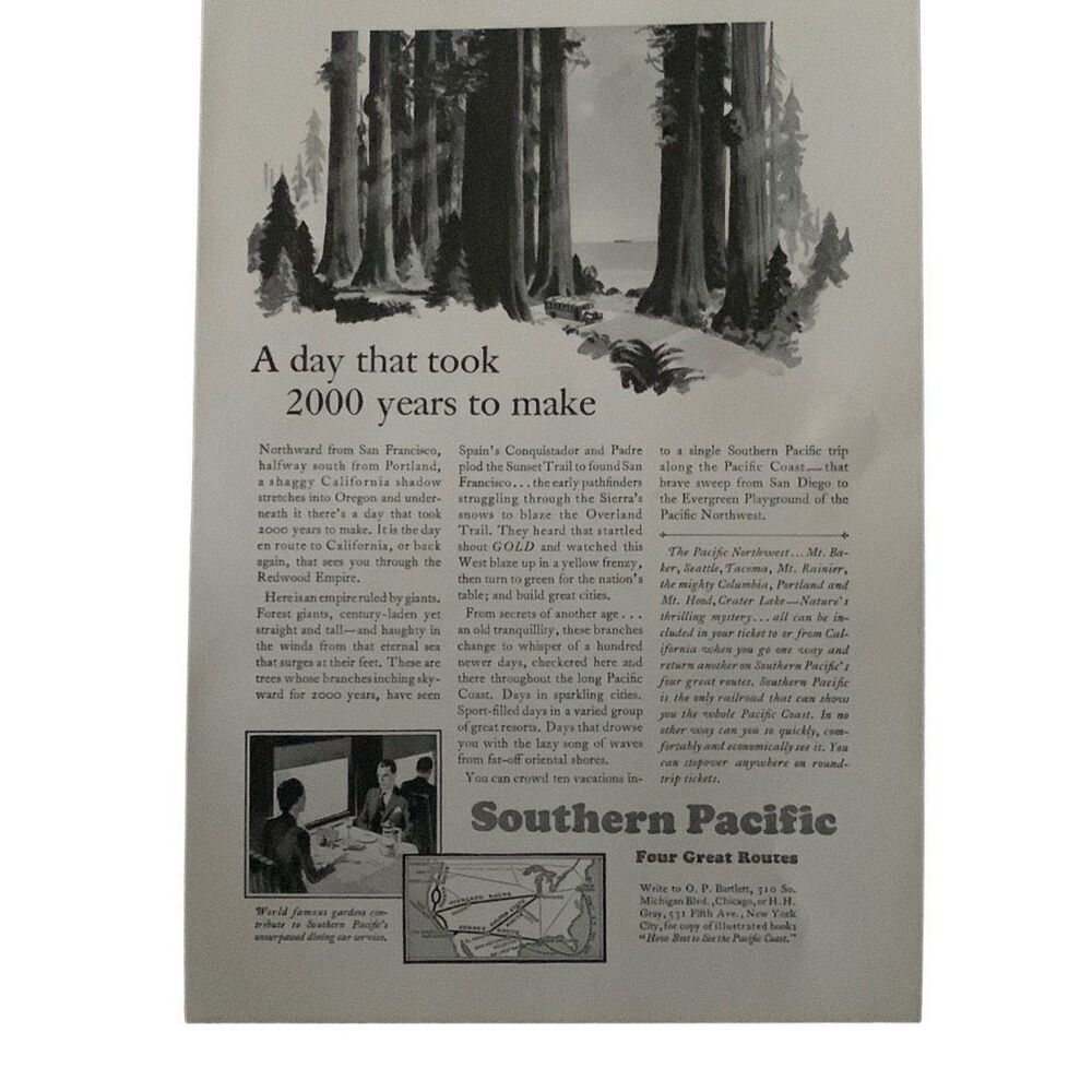 Vintage 1930 Southern Pacific FOUR great Routes Ad Advertisement